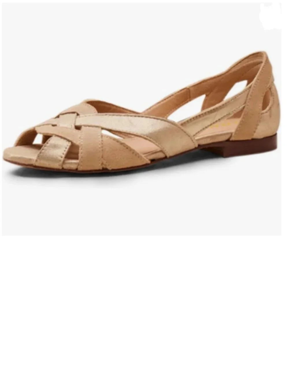 YDN Tan Braid Pumps Cutout Sandals Slip On Flats Chunky Low Heels Peep Toe Prom